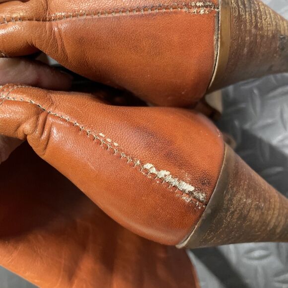 Vintage RARE 1970s Tall Leather Dingo Stacked Heel Boots Embroidered Phoenix 6.5 - Picture 9 of 12